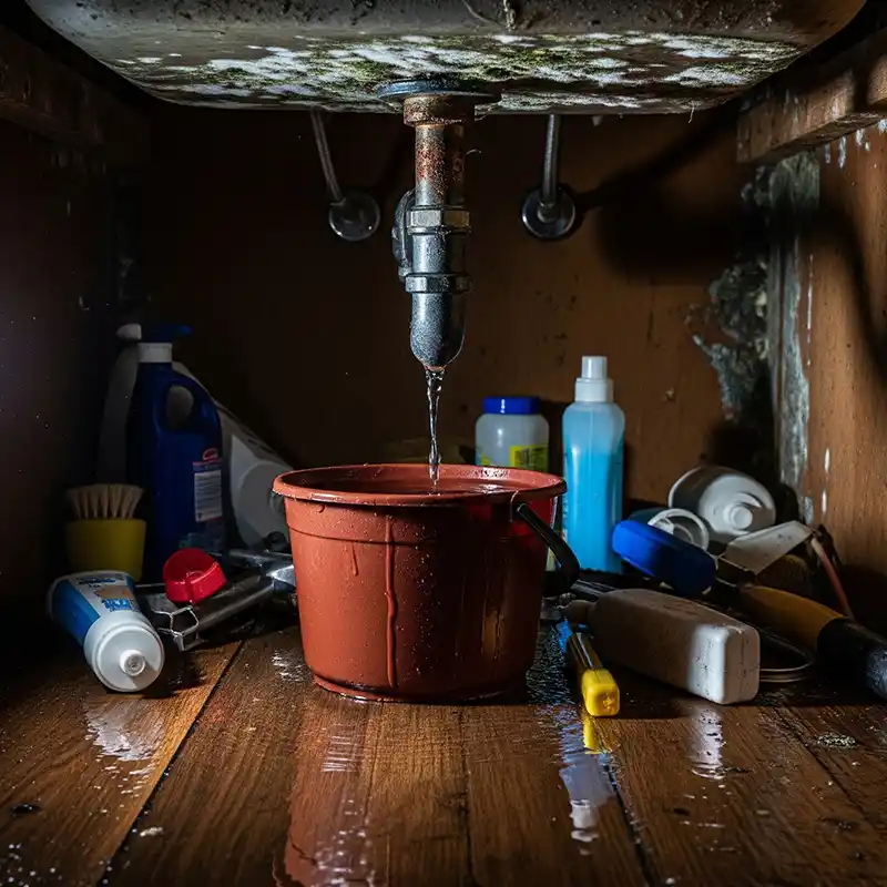 Leaking pipe dripping into bucket belowRetry