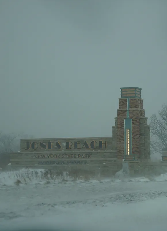 Jones Beach State Park sign in snowRetry