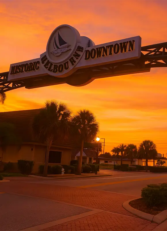 Historic Melbourne Downtown sign at sunset