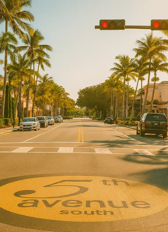 Fifth Avenue South intersection palm-lined street