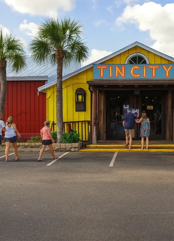 Tin City colorful shopping destination entrance