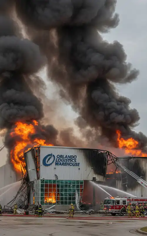 Firefighters battling massive blaze destroying Orlando Logistics Warehouse building