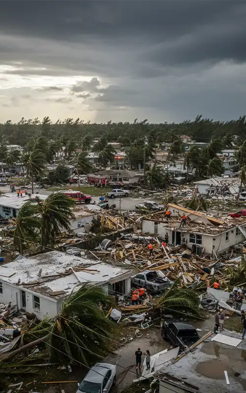 Emergency responders searching through hurricane-obliterated Florida mobile home community