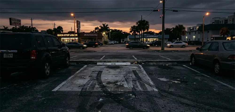 Empty parking spot where a stolen car was parked before theft insurance claim