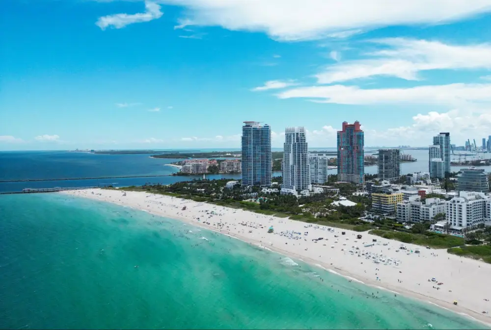 Coastal Miami beachfront property exposed to hurricane and flood risk
